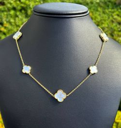 Jewelry 925 sterling silver Van cleef style MOP clover shape necklace 20” 1mm