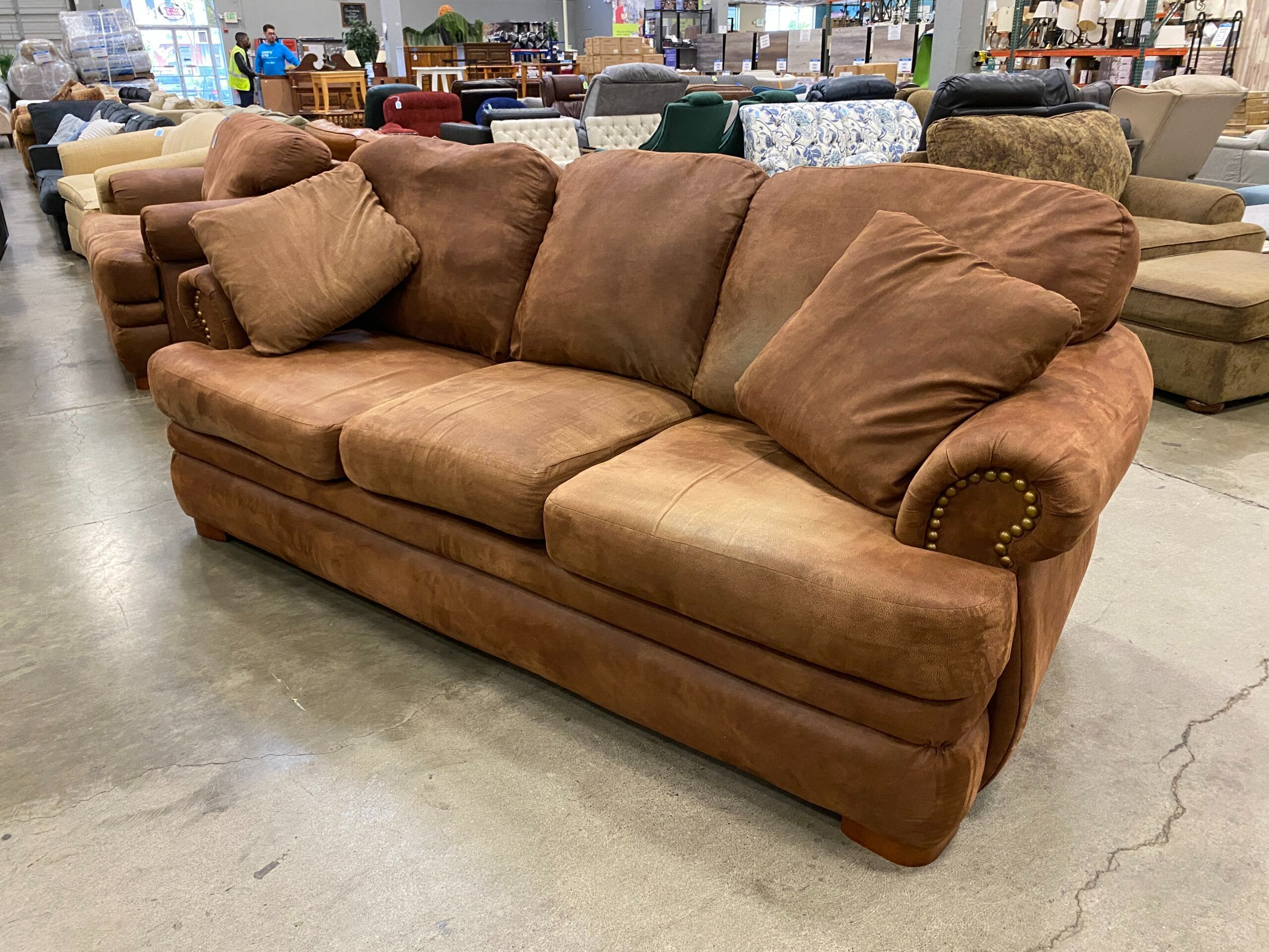 LA-Z-BOY Brown Leather Studded 3 Seat Sofa