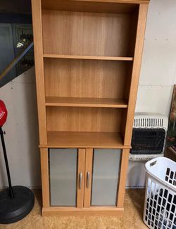 Wood Bookshelf with Glass Doors