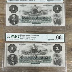 4x $1 1860s Rhode Island Bank Of America PMG MS66 Highest Graded