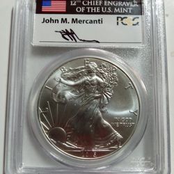 2015 PCGS MS70 Silver Eagle - First Strike John Mercanti Signed