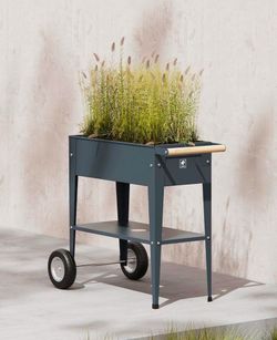 Herstera Metal 29.5" x 13.7' x 31.5" Raised Garden Bed- Wheels, Anthracite