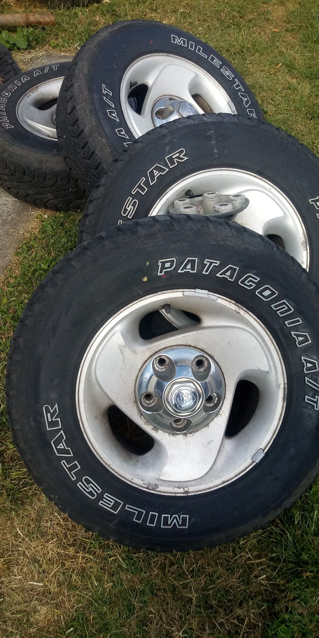Tires on rims with center caps