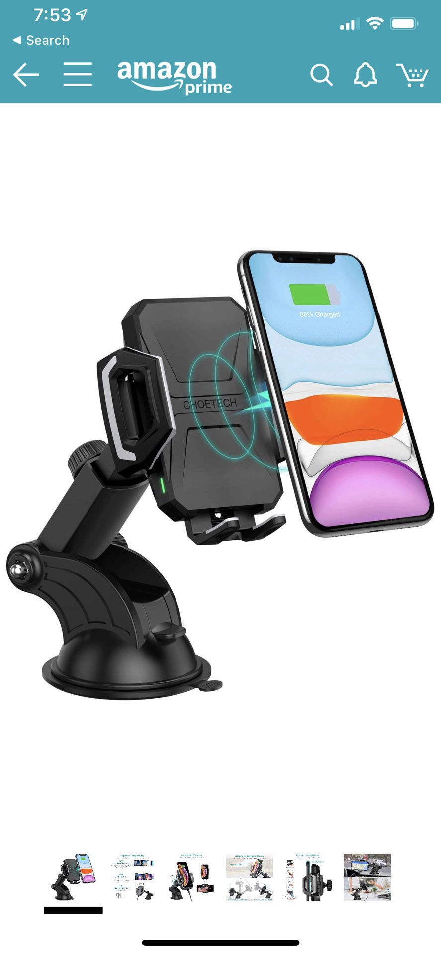 CHOETECH Wireless Car Charger, 10W/7.5W Qi Wireless Fast Charging Car Mount, USB-C Dashboard Phone Holder Compatible with iPhone 11/11 Pro/11 Pro Max