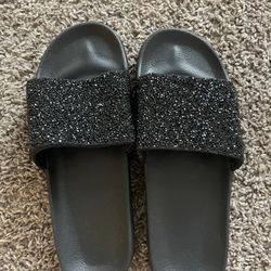 Black Glitter Slides Sandals