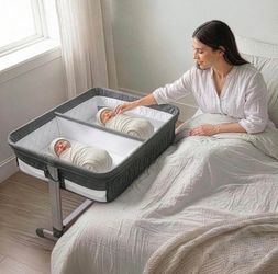 Twins Bassinet Simmons Kids By The Bed City Sleeper - Adjustable Height Portable Crib with Wheel