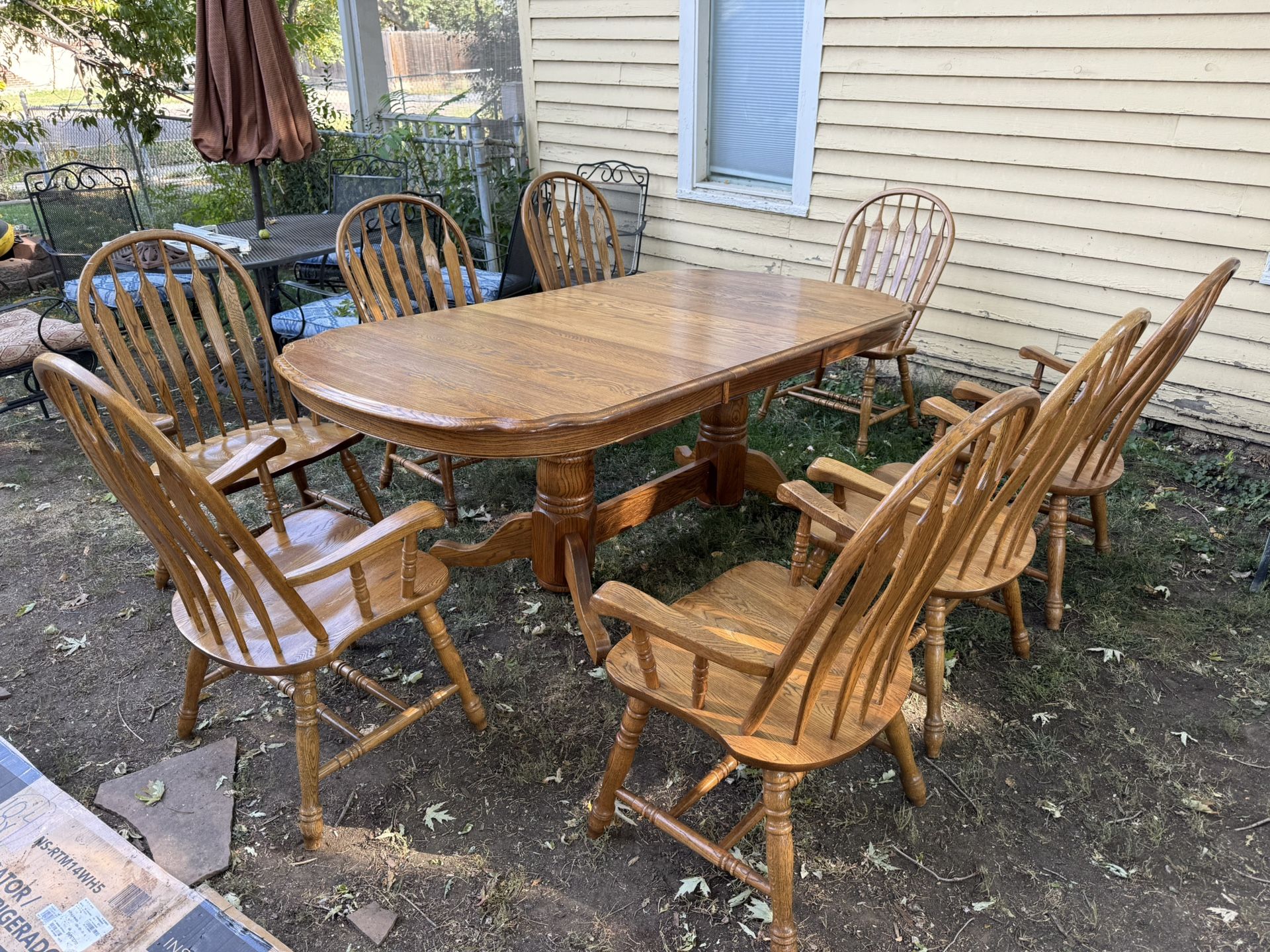 60” Oak Dining Table with 8 chairs