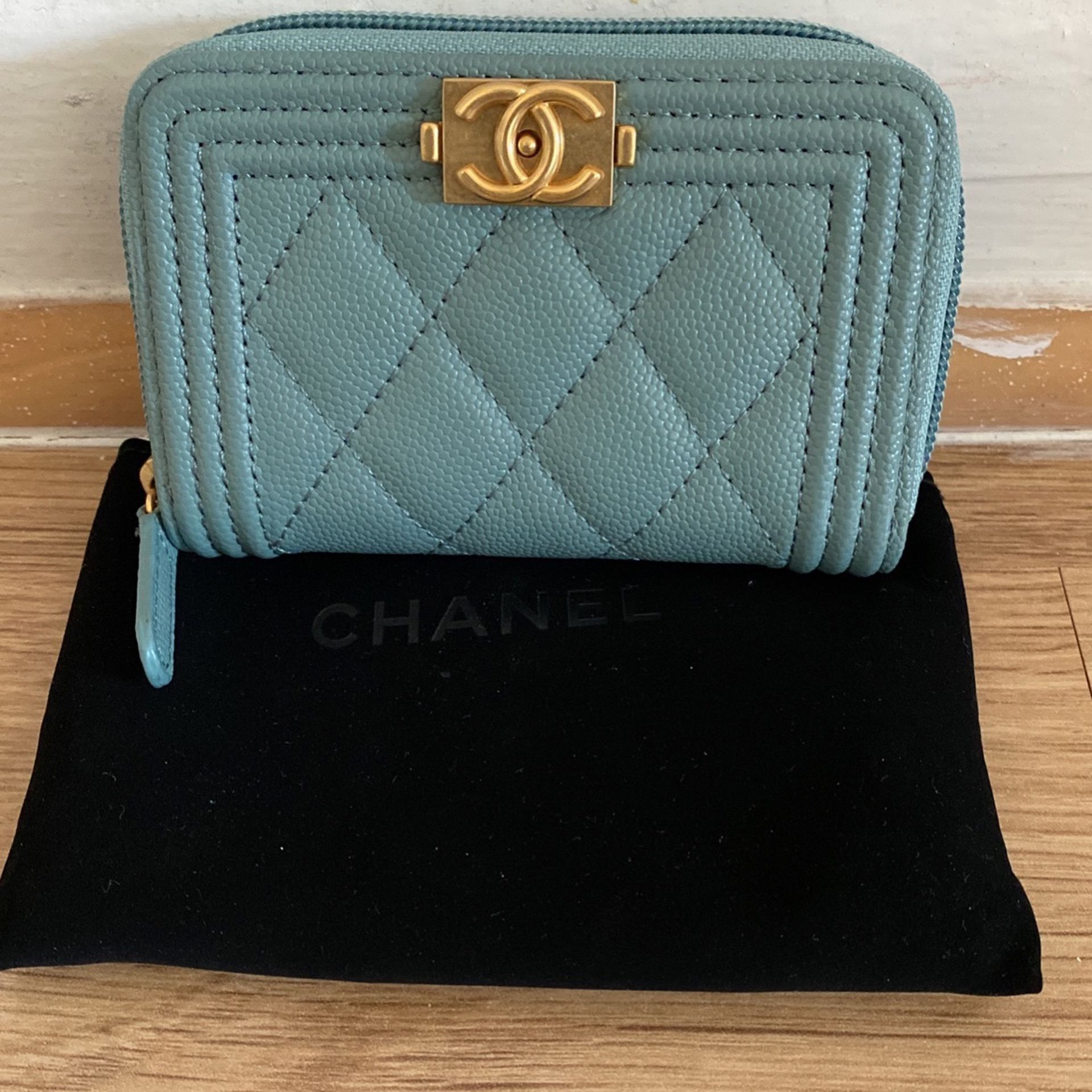 Chanel Small Caviar Baby Blue Zipper Wallet /Coin Purse