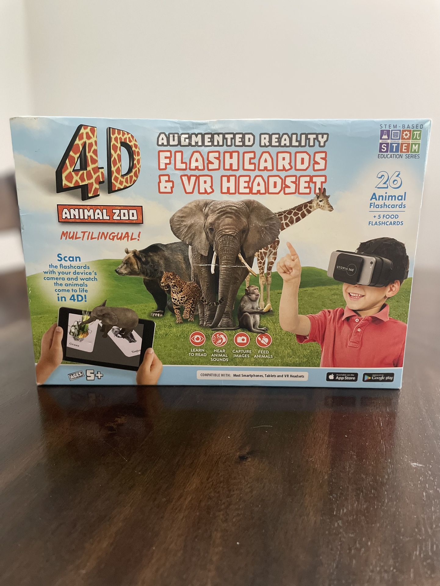 Brand New 4D Augmented Reality Flashcard & VR Headset Bundle with 26 Animal Flashcards 