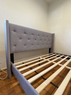 Queen Upholstered bed frame - grey