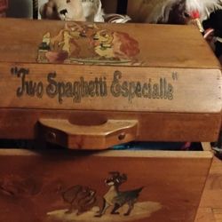 Antique Wooden Lady An The Tramp Hand Painted Chest