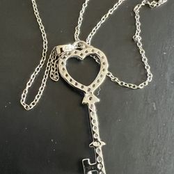 Sterling 925 Silver Diamond Accents Key Necklace 20 inches