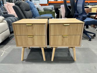 New Nightstand Set of 2 with Charging & Beveled Edge, Natural