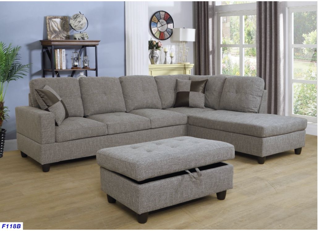 New Gray Sectional Sofa Couch Include Free Ottoman And 2 Pillows 