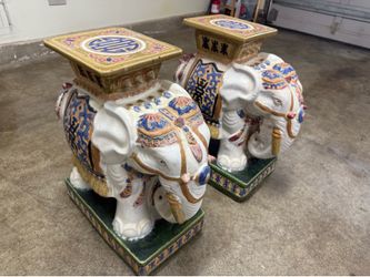 Ceramic elephants, end tables or plant stands, get 2 vintage