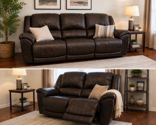 Brown Leather Reclining Sofa & Loveseat Set – Extremely Comfortable | Excellent Condition