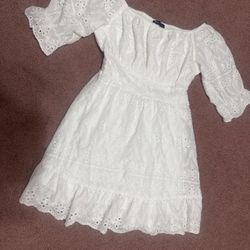 New small white lace short ruffle boho country puff sleeve dress