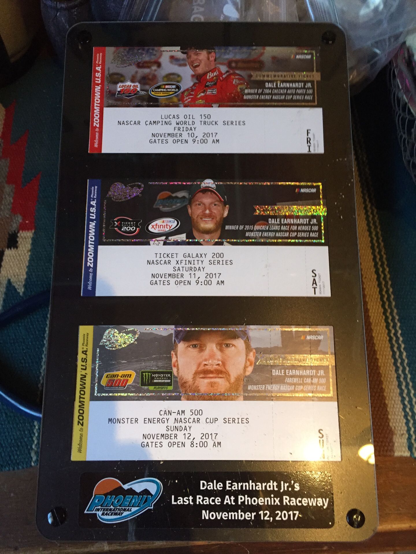 Dale Earnhardt’s jr last race tickets framed