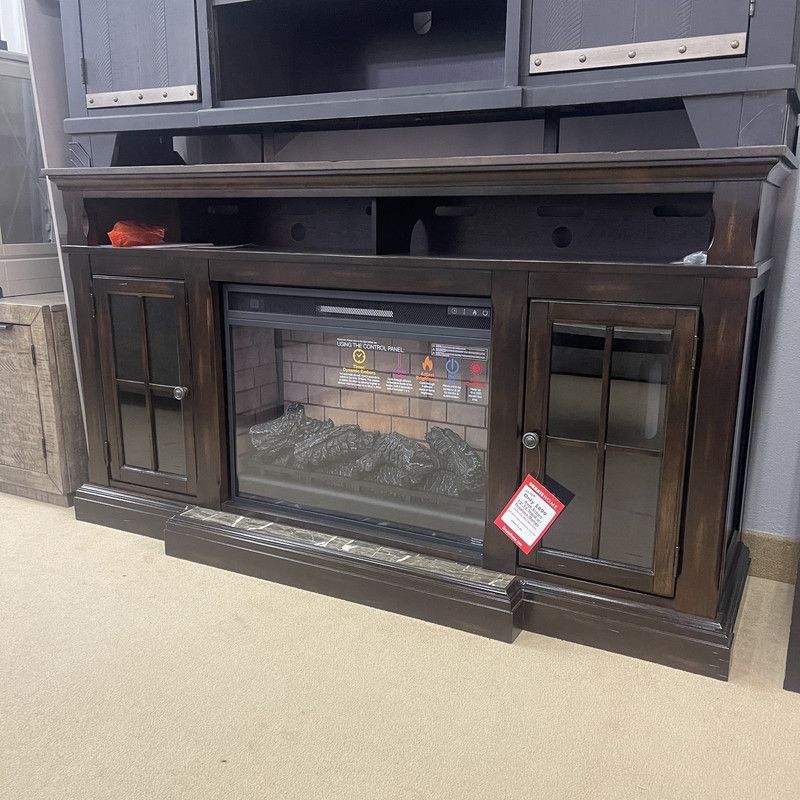 Dark Brown 72" TV Stand w/ Electric Fireplace Insert