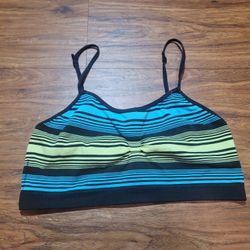 No Boundaries Y2k Large Striped Blue and Neon Green Sports Bra