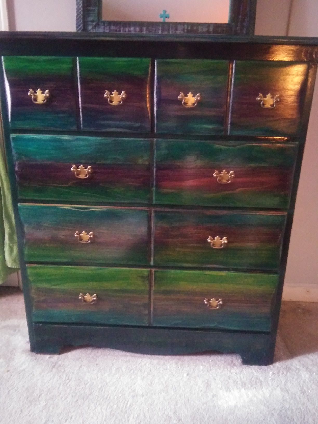 Multicolor wood hand stained chest of drawers