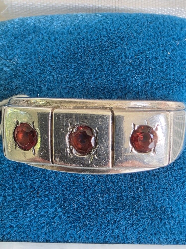 Men's Sterling Silver With Red Stones Size 10