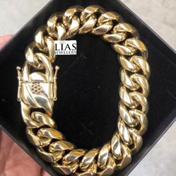 New 18k Yellow Gold Cuban Link Chain Bracelet 