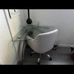 Glass computer table with chair 