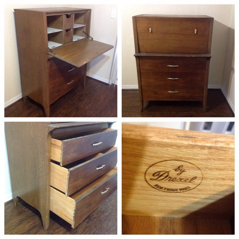 Drexel bureau desk with shelving and three dove tail drawers