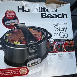 Hamilton Beach 5.7 Qt Programmable Slow Cooker, Stoneware Crock with Removable Pot, Stainless Steel