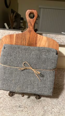 New wood cutting board with towel