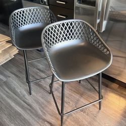 Kurv Counter Stools Matte Black 26” Set Indoor/Outdoor 2 Piece