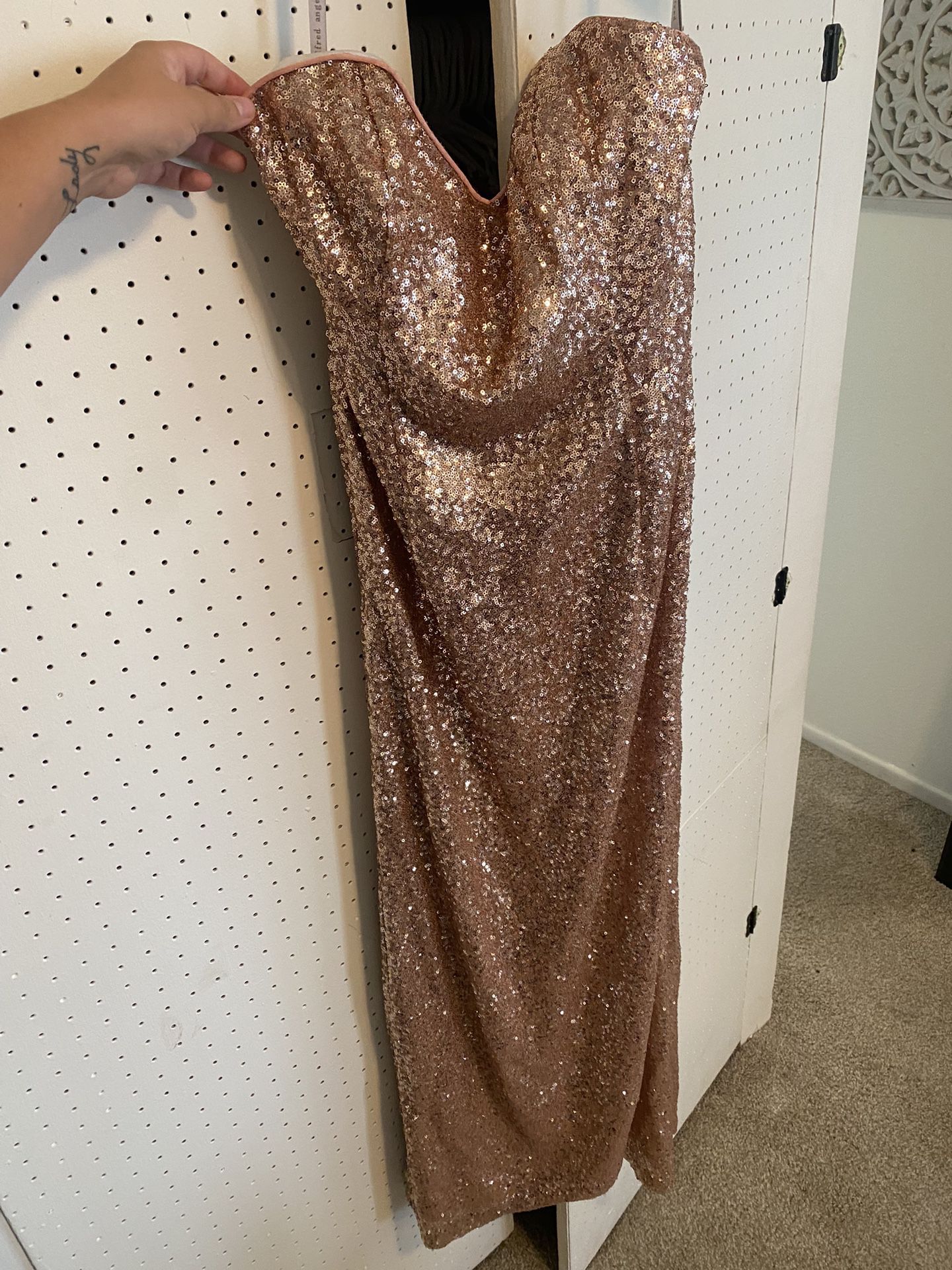 Rose Gold Sequin Gown Size 12 OBO
