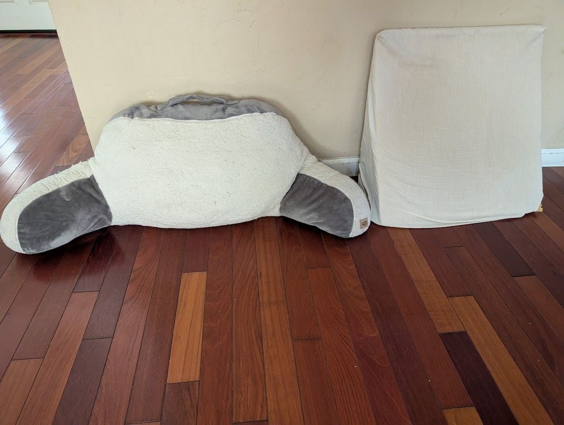 Ugg backrest back rest sherpa reading nook pillow ($20); foam wedge incline cushion ($8)