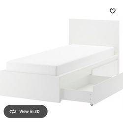 MALM High bed frame/2 storage boxes, white/Luröy, TWIN