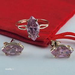 10K Yellow Gold Pink Ice Ring Size 7 & Stud Earrings - Solid Gold!/ Anillo y Aretes de Oro con Pink Ice! 👌🎁Post Tags: 10K 14k