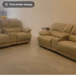 Leather Reclining Loveseay Set with Center Comsoles