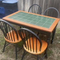 Solid Wood Dining Table With 4 Chairs 
