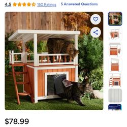 Wooden cat house with balcony and ladder $60