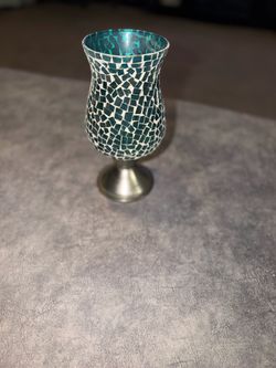 Teal Mosaic Glass Accent Vase Made in India (small chip) 10inch