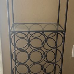 Wrought Iron Wine Rack with Glass Shelves