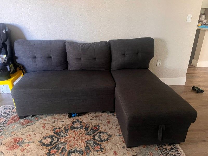 Devion Furniture Meridian 4-in-1 Convertible L Shaped Couch with Pull Out Bed and Storage, Sectional Sleeper Sofa