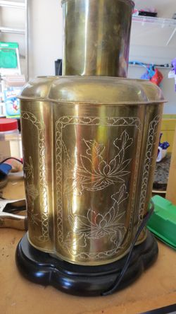 Brass lamp, etched design. Great condition. Older, possibly an antique.