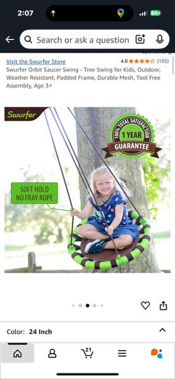 New 24 IN. Holds 250 Lbs Tree, Saucer Swing  