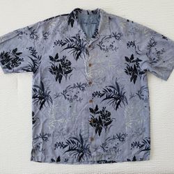 TOMMY BAHAMA Men's 100% Silk Hawaiian Button-Up Shirt (L) Blue 