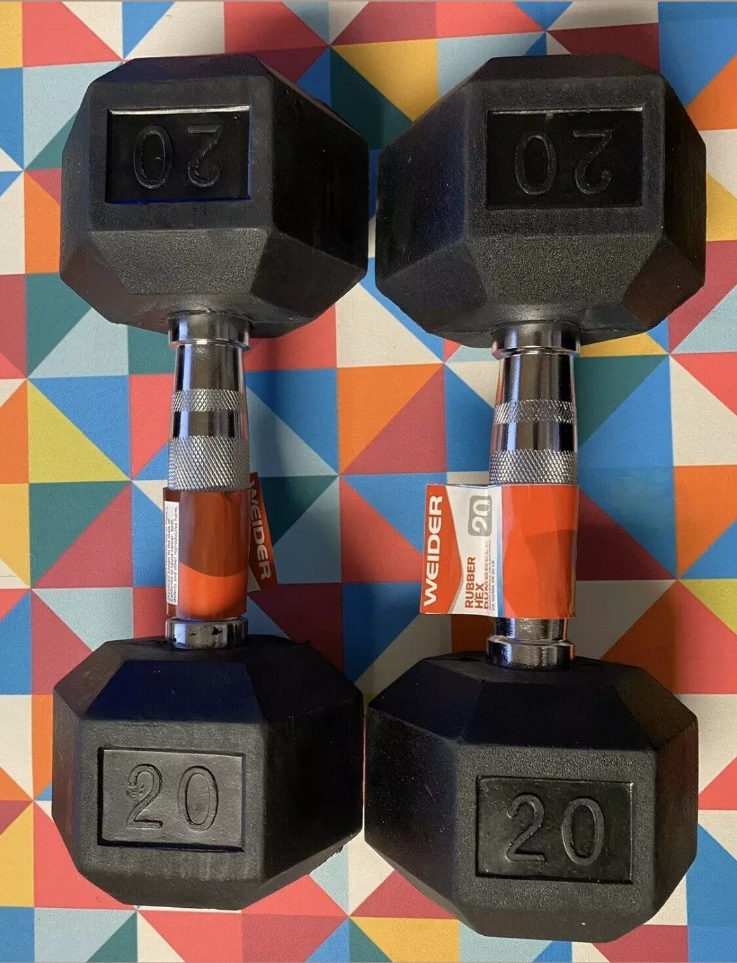 Weider Hex Rubber 20 lb Pair Pound Set of Two New Dumbbell Weights, 40lbs Total