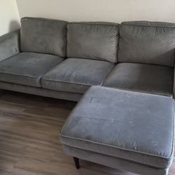 3 seater velvet couch with ottoman