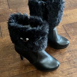 Black High Heel Boots With Fur