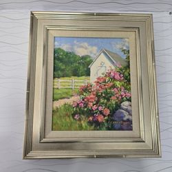 Rachel E Armstrong Original Oil Painting On Linen At Judys Framed Cottage Floral