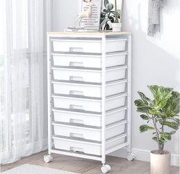 Rolling Storage Cart with Drawers,Utility Cart With 8 Drawers and Wooden Tabletop,Rolling Drawer Cart,Storage Drawer Cart for Living Room,Classroom,Be